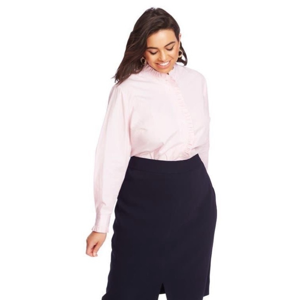 Court & Rowe Ruffle Trim Button-Up Top in Chambray Pink - Picture 5 of 13